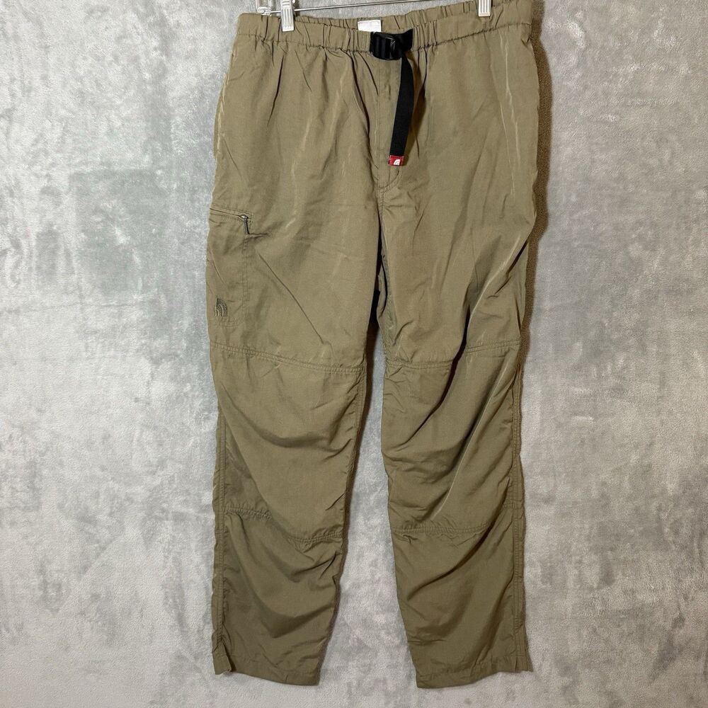 North Face Mens Pants Size L Khaki Nylon Belted Hiking Cargo Lightweight
